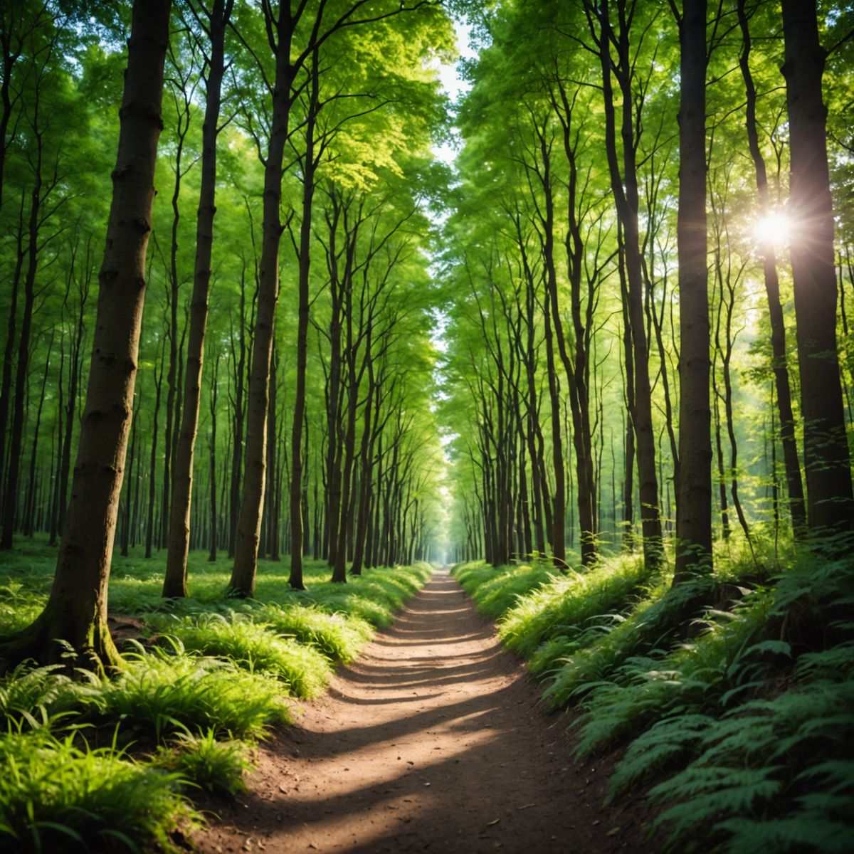 Sunlight filtering through native beech forest canopy on a walking track